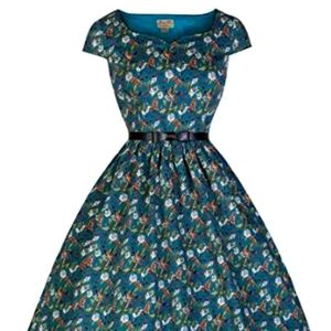 Adorable Lindy Bop Teal Dress with Bow Belt -Size 12.